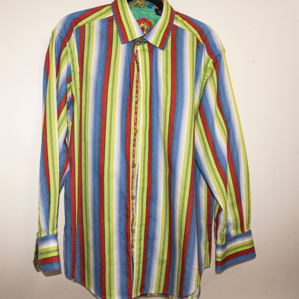 VINTAGE ROBERT GRAHAM LONG SLEEVE SHIRT FEATURING BOLD COLORS  -  SIZE X-LARGE